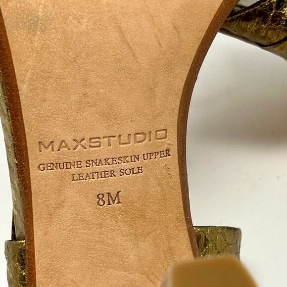 Max Studio Earling Gold Snakeskin Leather Ankle Strep Stacked Heel Size 8M - Picture 10 of 10
